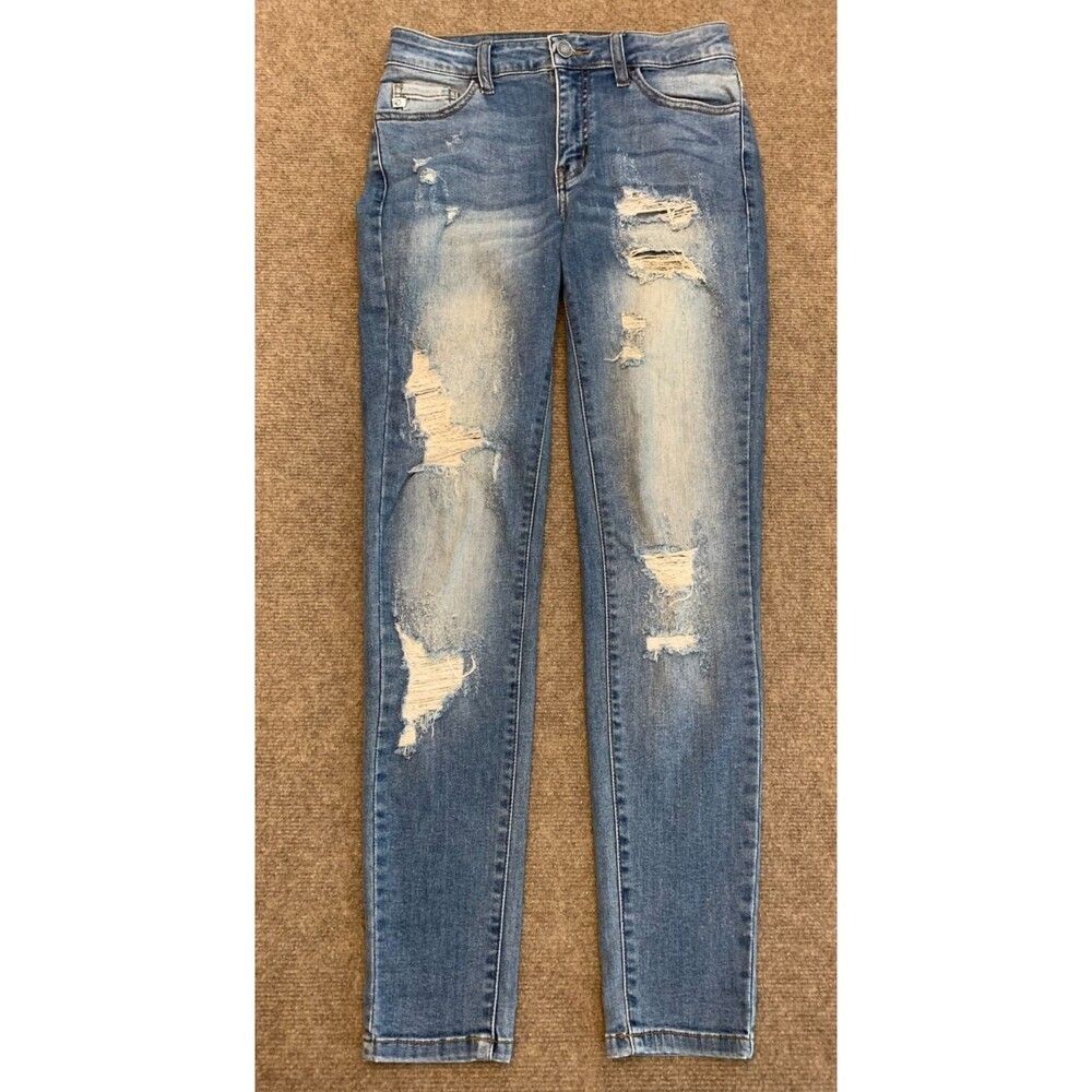 KanCan Jeans Womens 28x30 Mid Rise Skinny Distressed Stretch Whiskered Denim